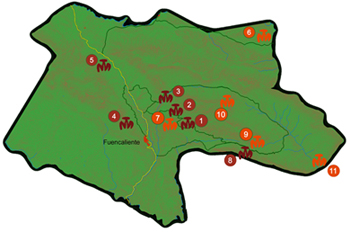 Mapa de los yacimientos arqueológicos de Fuencaliente, diseñado por Ikonox Marketing Digital.
