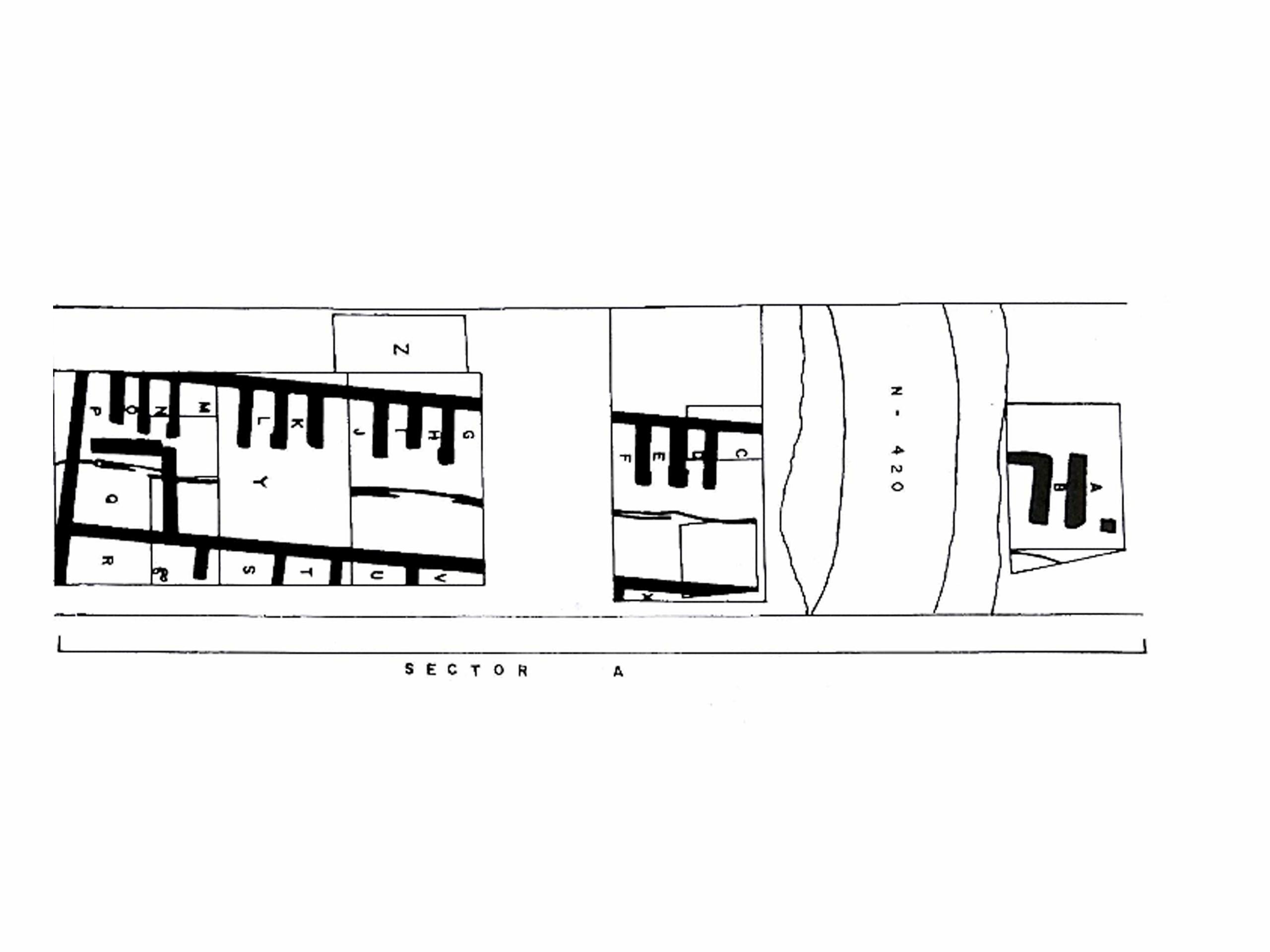 Plano del sector A del poblado romano de Valderrepisa en Fuencaliente, Ciudad Real